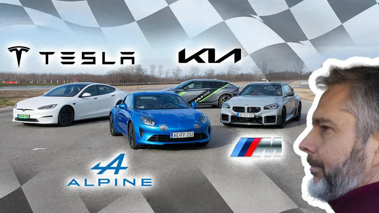 Thumbnail for Szétküldeni szívvel: Tesla Plaid, BMW M2, Alpine A110S, Kia EV6 GT a versenypályán